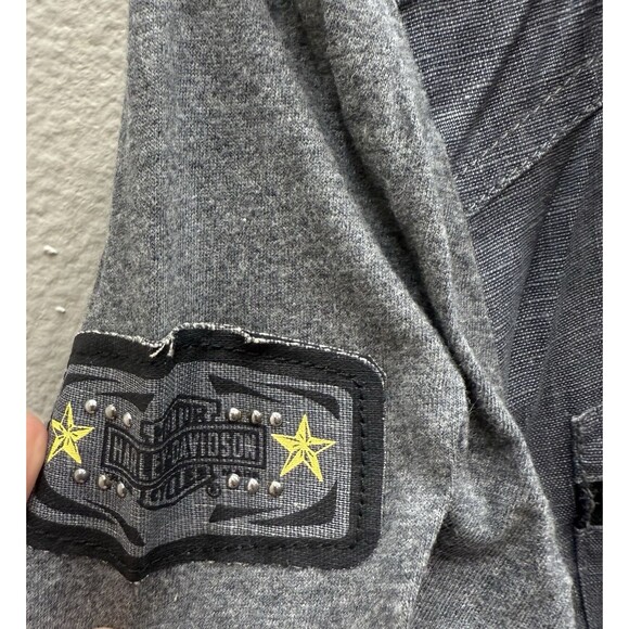 Harley Davidson Womens Shirt Size Smal Gray Linen Military Style Biker - Picture 10 of 10